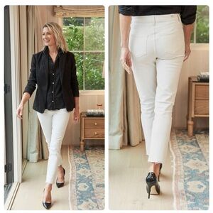 Frank & Eileen Jeans Cork Everyday Raw Hem Straight Leg in Natural Scour White